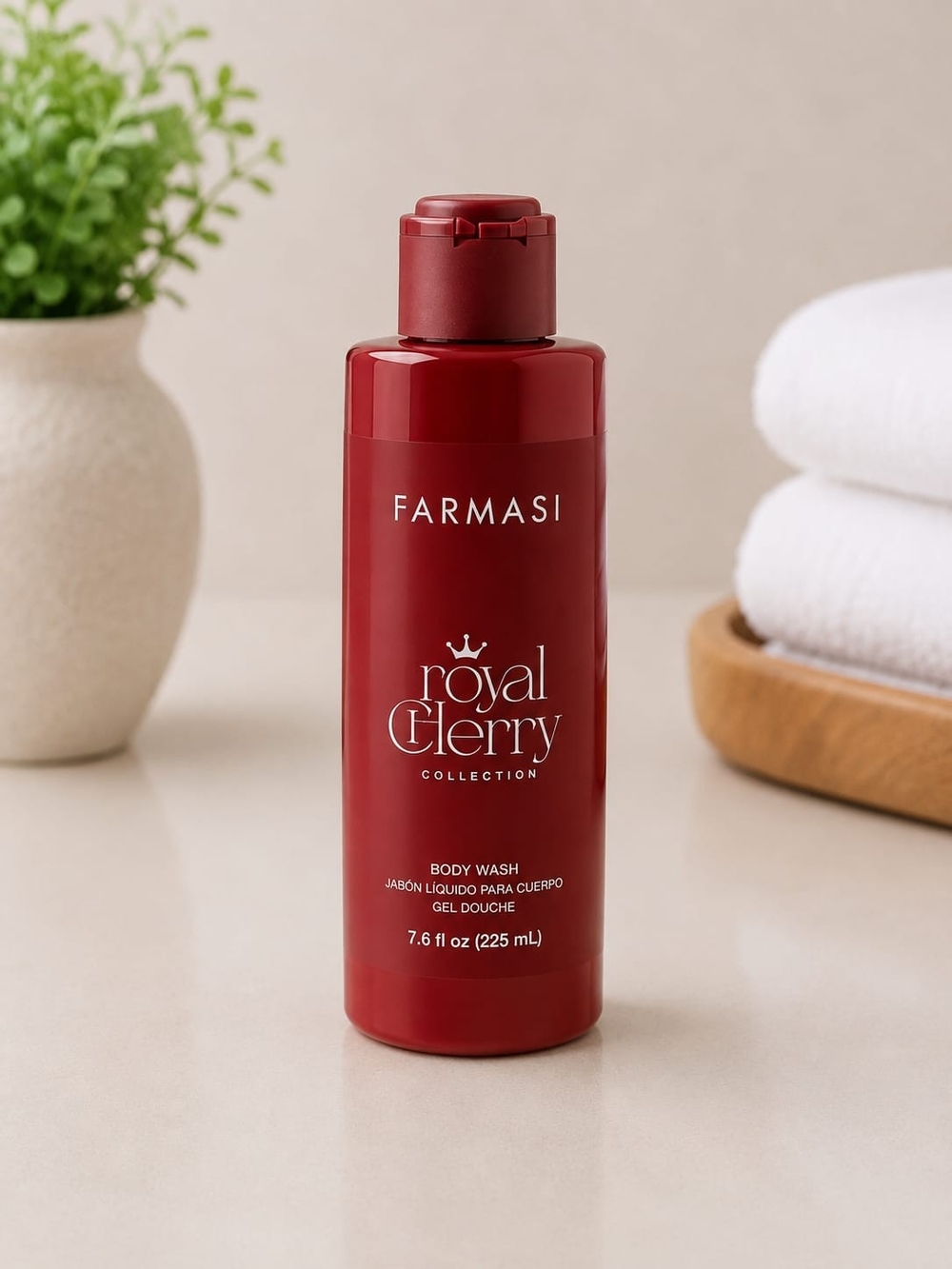 Farmasi Royal Cherry Body Wash - Deep Red Bottle